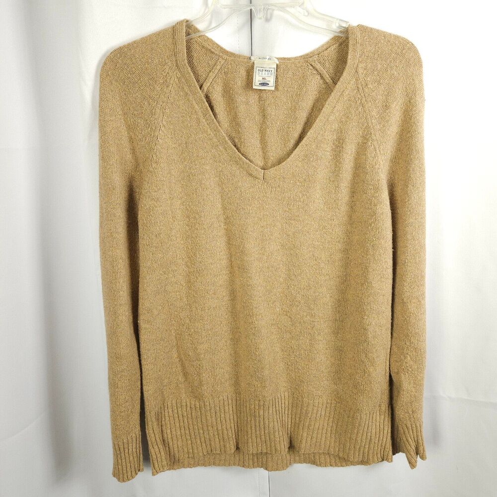 Vintage Old Navy Brown Beige Lambswool Angora Long Sleeve Sweater Women's XL